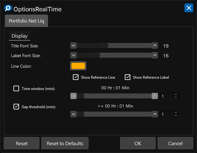 Portfolio Net Liq Chart Settings