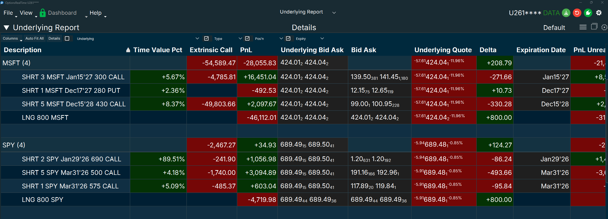 Underlying Report Filtered