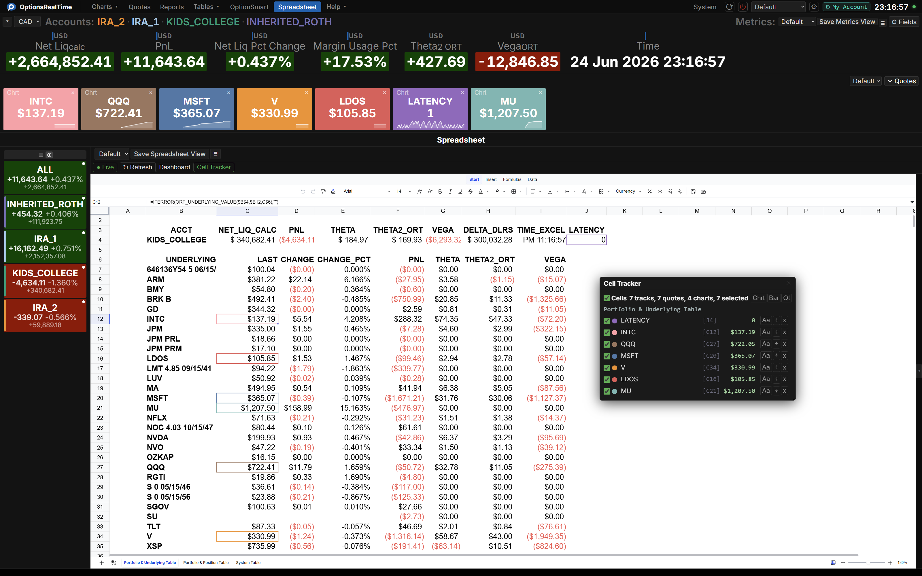The live spreadsheet with ORT formulas