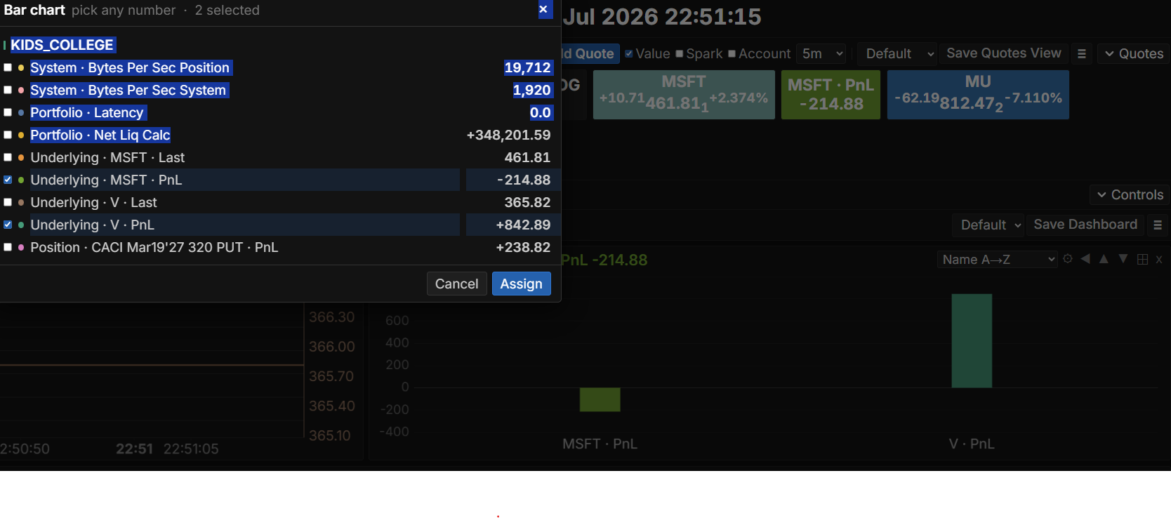 Reassigning the streams on a bar chart