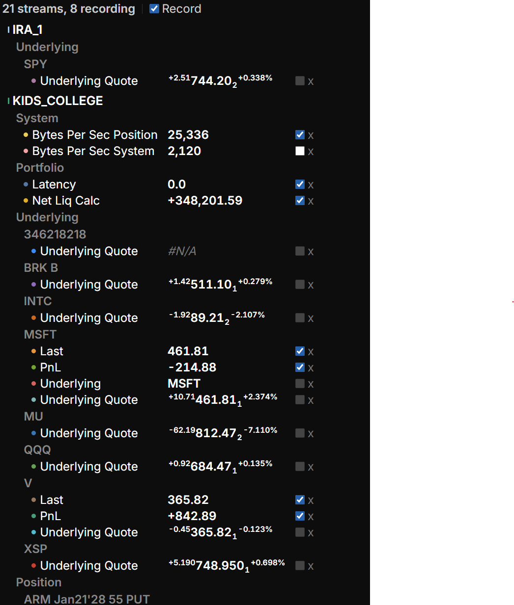 The stream list